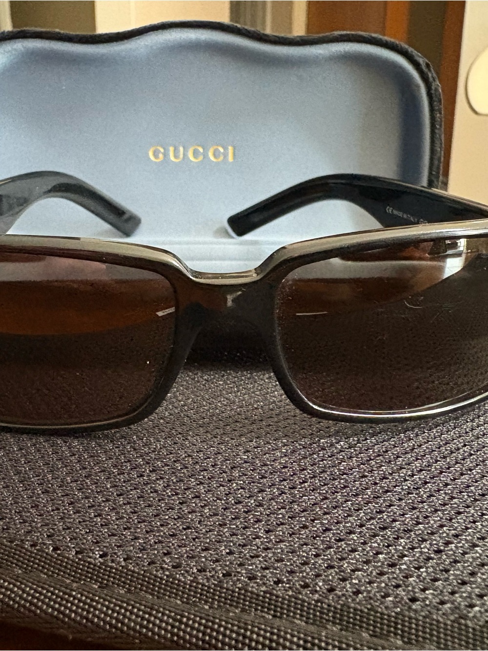 Authentic Gucci GG2564/S Web Stripe Logo Shield Sunglasses Black Italy W/ Case